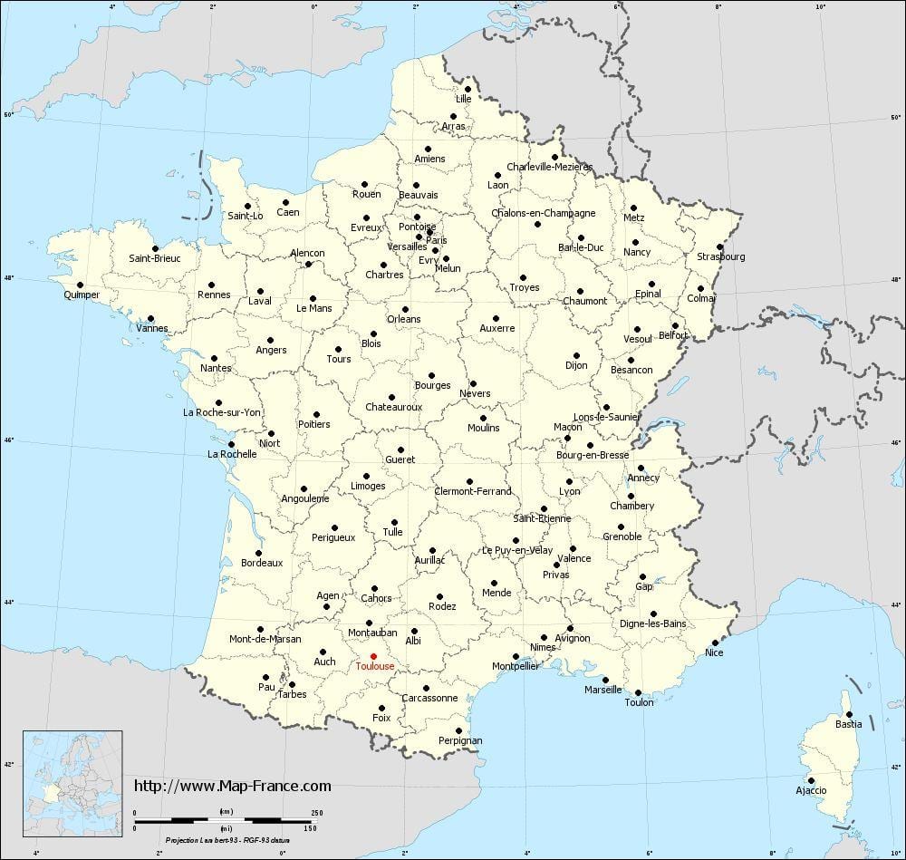 ranskan kartta osoittaa Toulouse