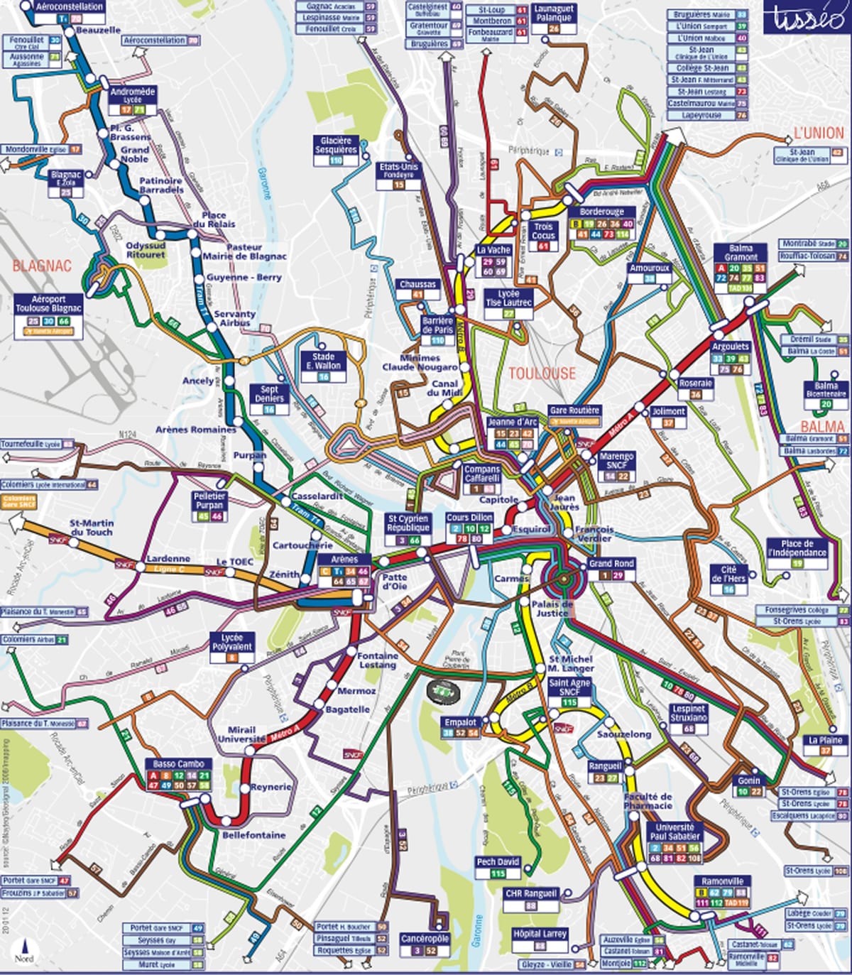 Toulouse bus reittikartta