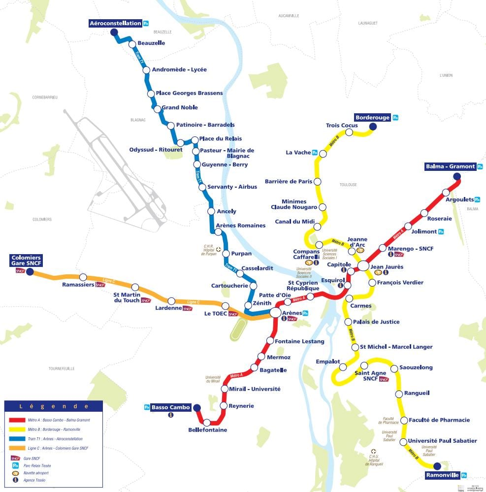 kartta Toulouse raitiovaunu