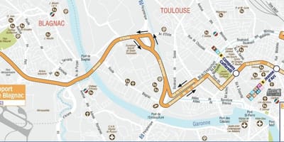 Kartta Toulouse airport shuttle reitti 